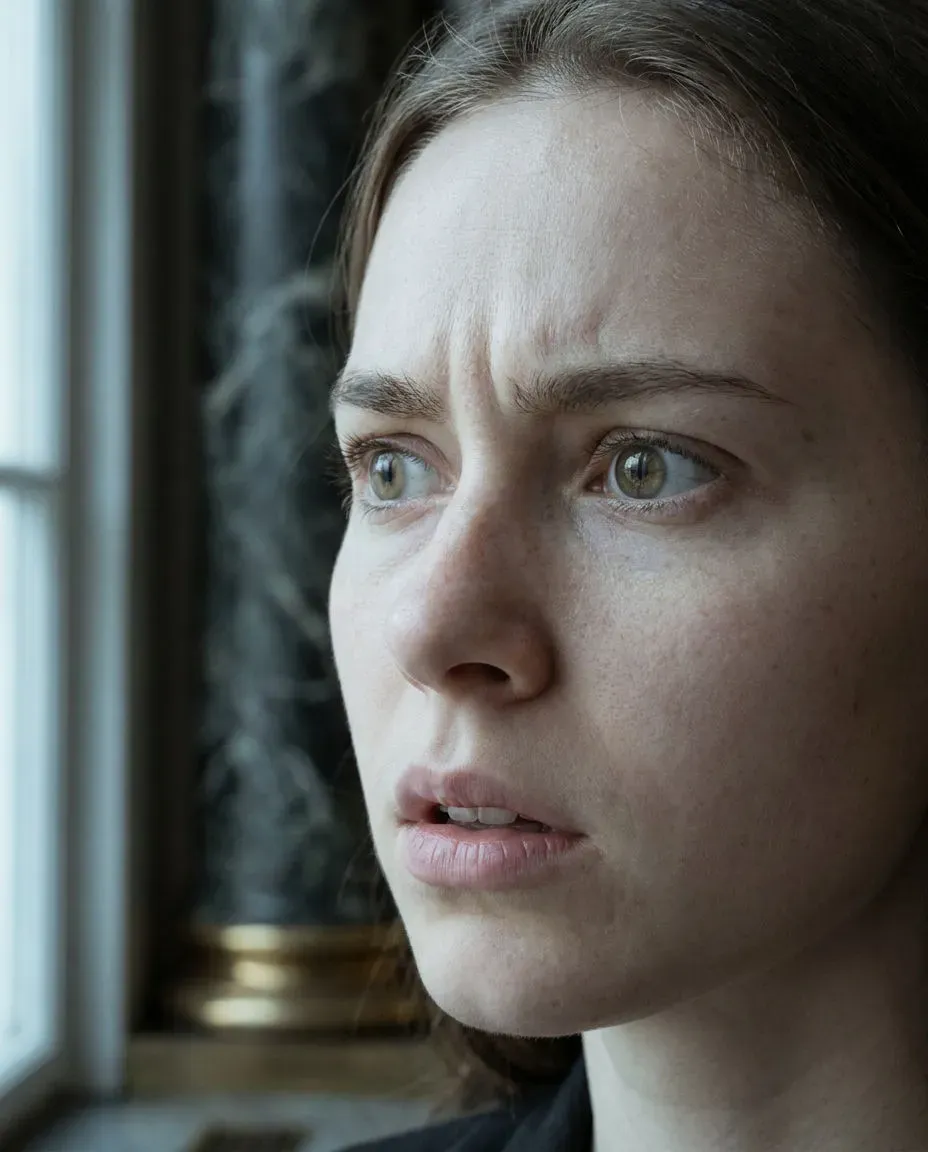 Vertical hook close-up opening on a woman's face mid-reaction as her expression drops, generated with Morphic