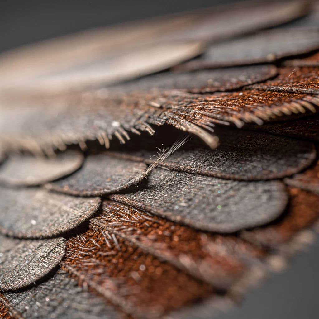 Macro of a moth wing with a razor-thin focus plane, generated with Flux
