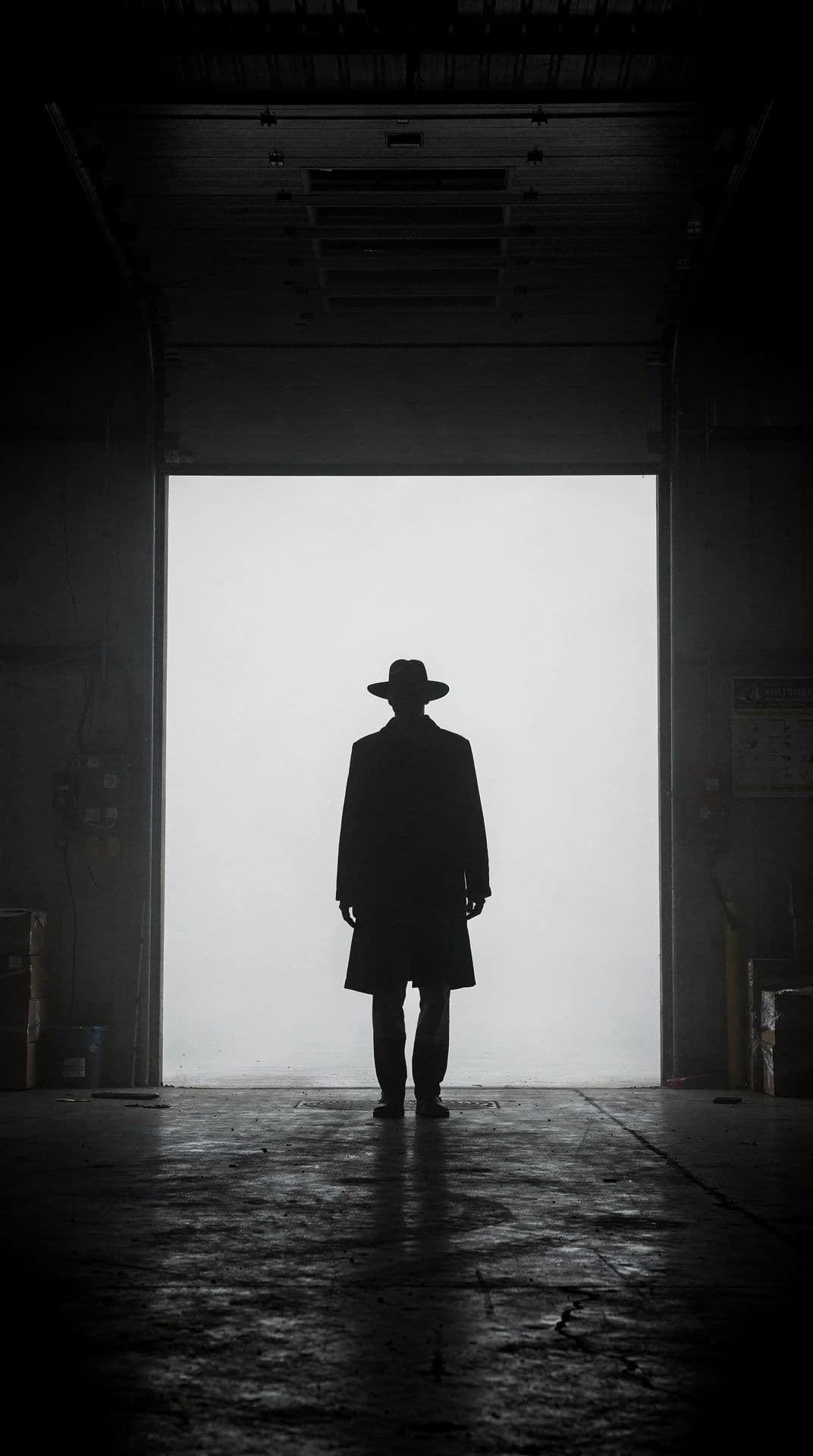 Silhouetted figure in a doorway against bright fog, generated with Flux
