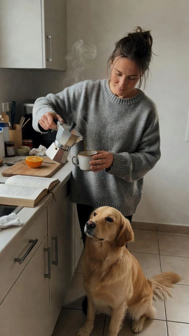 Candid morning kitchen lifestyle shot generated with Grok Imagine