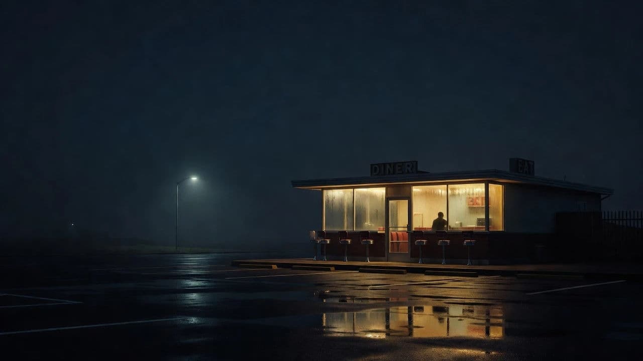 Warm roadside diner at night generated with Grok Imagine