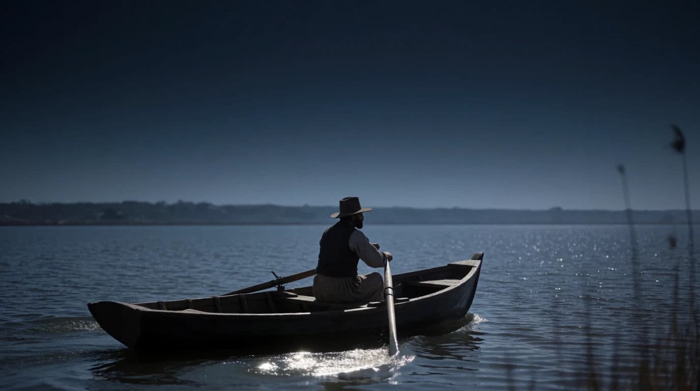 Day-for-night graded shot of a rowing boat on open water, generated with Krea