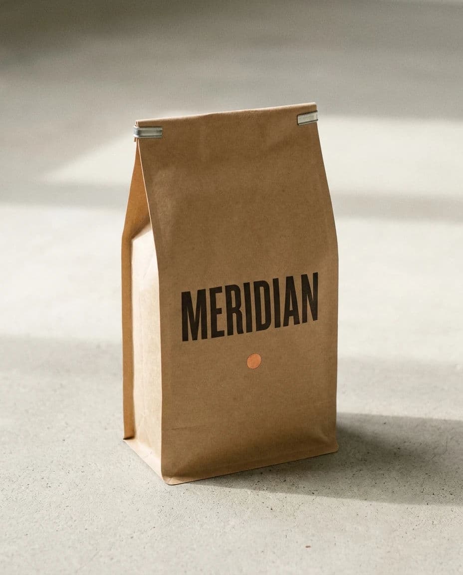 Coffee bag with an exactly specified brand name, generated with Nano Banana