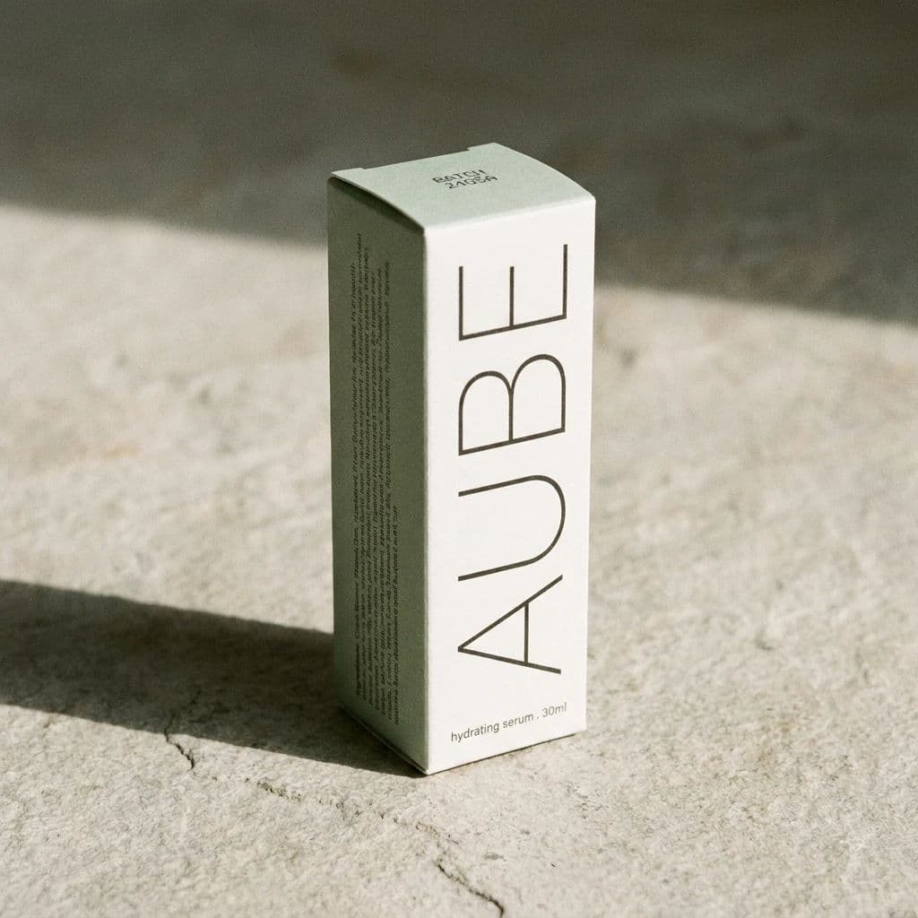 Cosmetics carton turned to show three faces carrying one identity, generated with Nano Banana