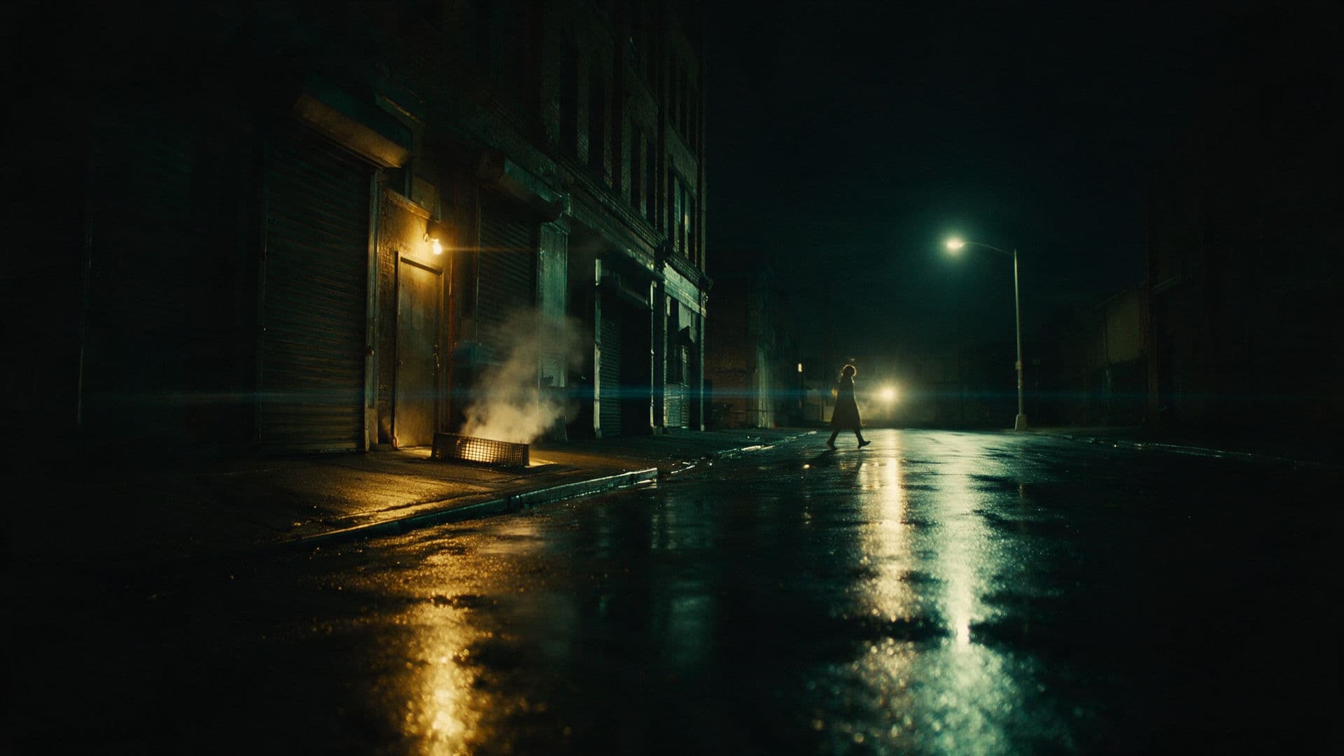 Neo-Noir-Filmstill einer regennassen Gasse, generiert mit Seedream 5.0 Pro