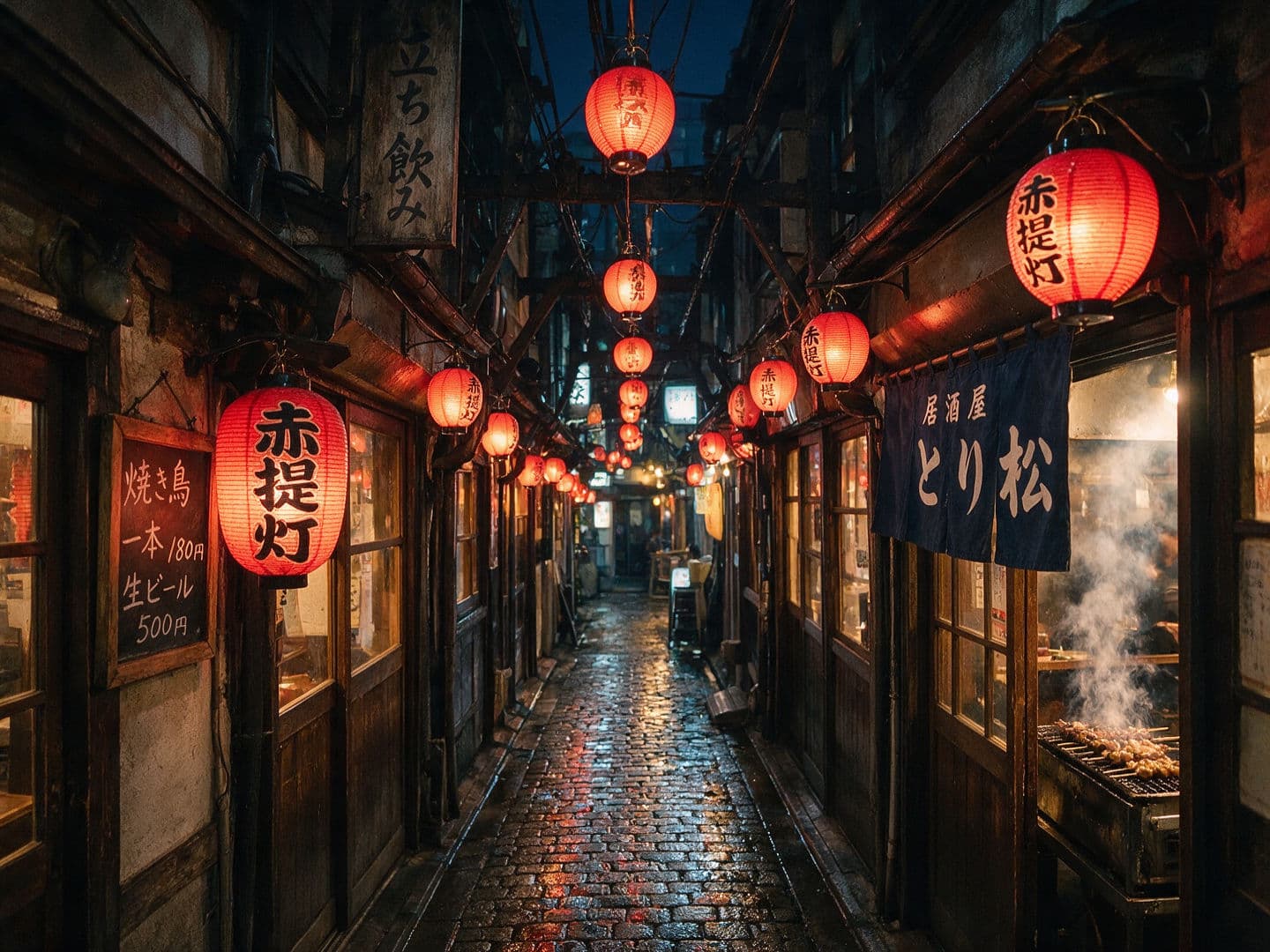 Japanische Beschilderung in einer Tokioter Yokochō-Gasse, generiert mit Seedream 5.0 Pro