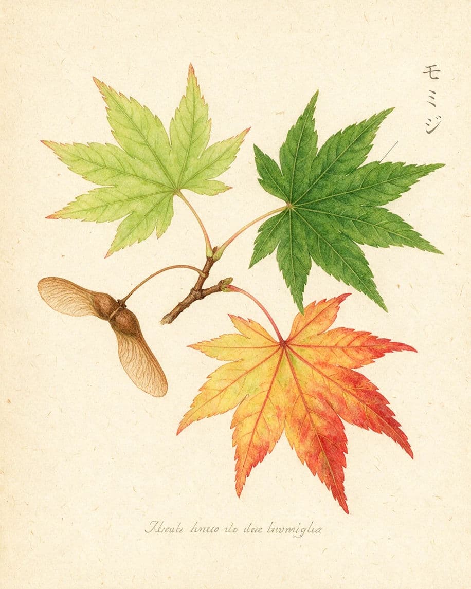Bilingual botanical field guide plate with Latin and Japanese labels, generated with Seedream