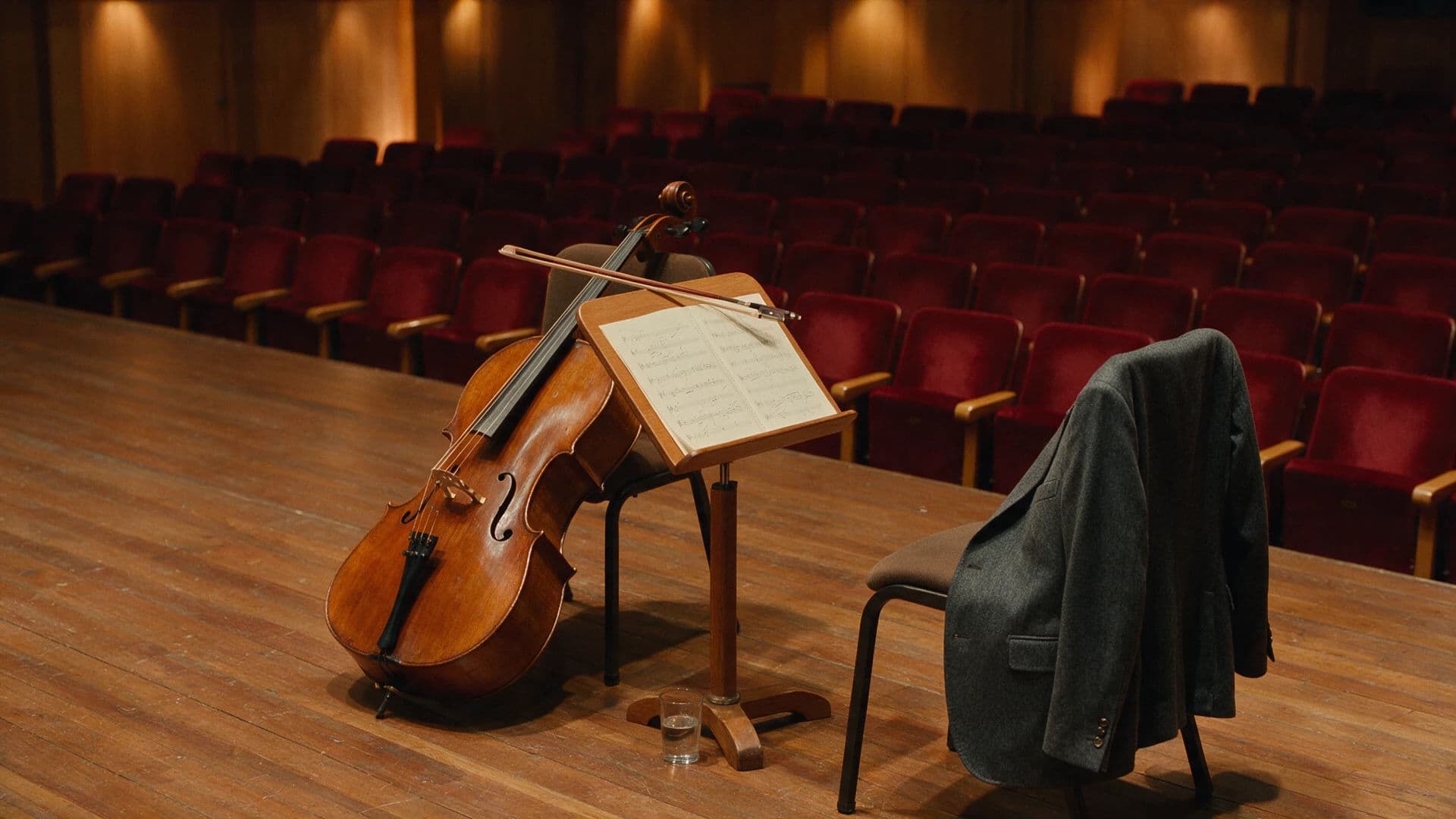 Empty stage moments before a performance with instruments left ready, generated with Seedream