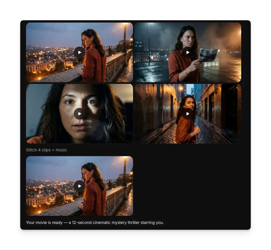 شبكة من المشاهد السينمائية المولّدة التي تضمّ الصورة المرفوعة