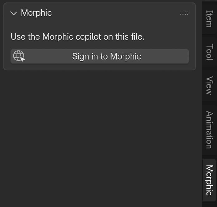 The Morphic tab in the 3D viewport's sidebar, with the 'Sign in to Morphic' button