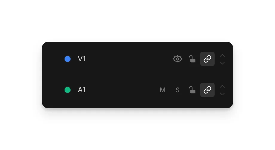 Lane headers for V1 and A1; the A1 header has M and S buttons for mute and solo