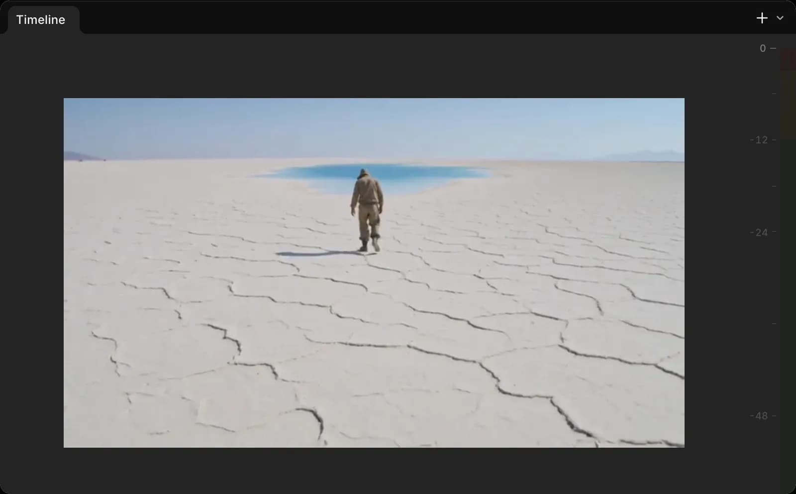 The Compose preview showing the frame under the playhead, with the Timeline tab above it