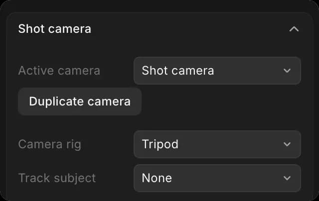 Shot camera settings with Active camera and Duplicate camera
