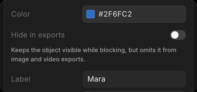 A character's Color and Label fields, with the label set to Mara