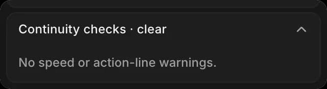 Continuity checks · clear, with no speed or action-line warnings