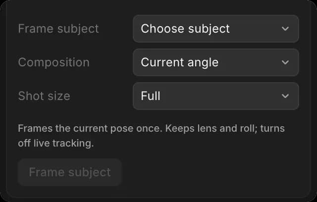 Frame subject: Choose subject, Composition, Shot size and the Frame subject button