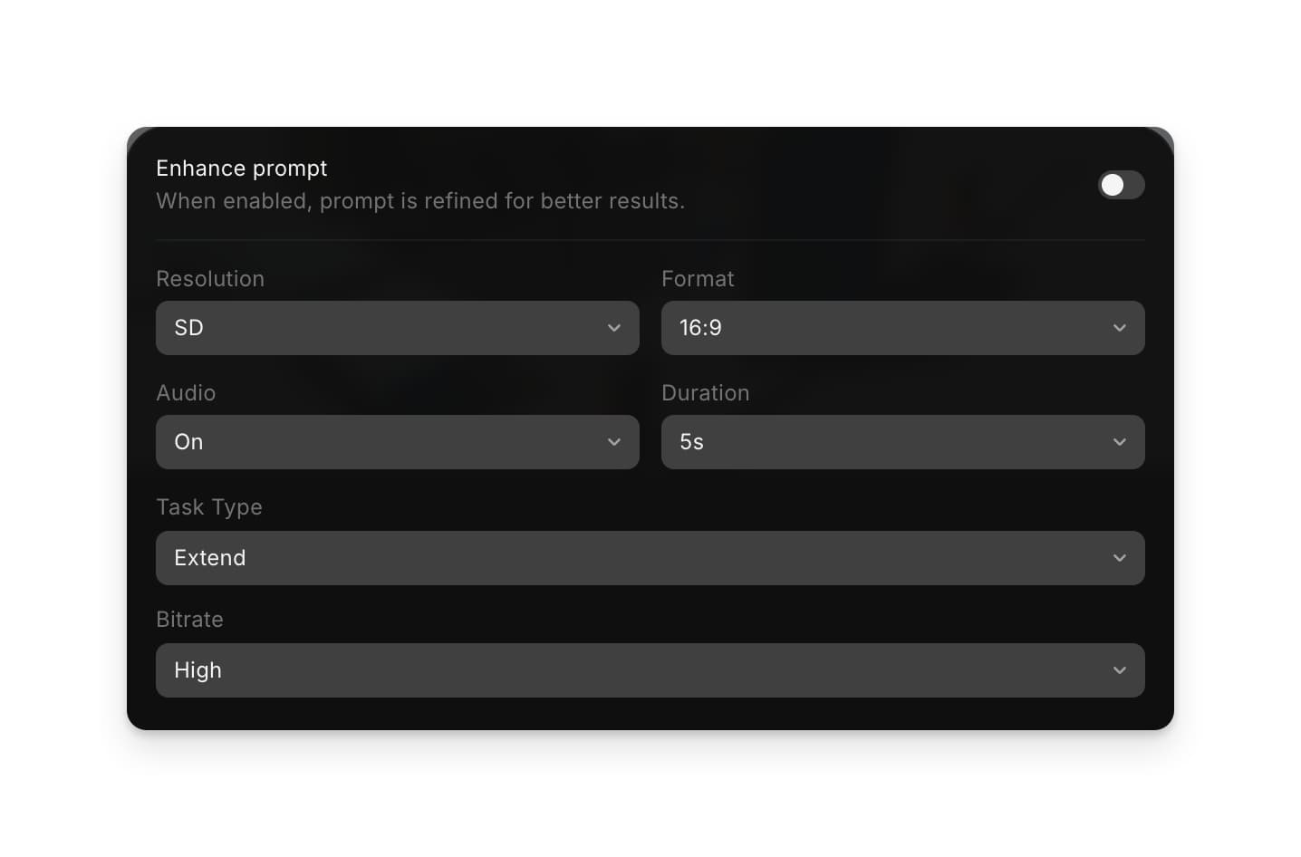 The settings for Seedance 2.5 in Reference to Video, with Task Type set to Extend and Duration beside Audio
