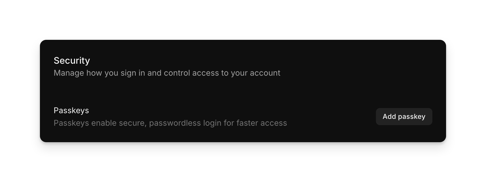 La page Sécurité, avec le bouton pour ajouter une clé d'accès