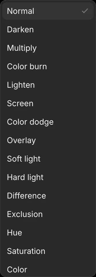 The Blend mode menu, from Normal, Darken and Multiply down to Hue, Saturation and Color