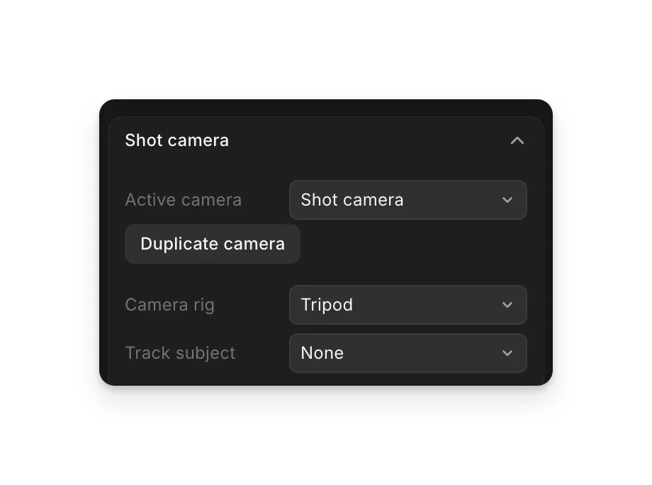 Shot camera settings with Active camera and Duplicate camera
