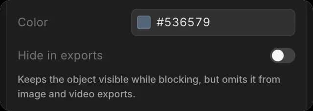The Color field and the Hide in exports switch