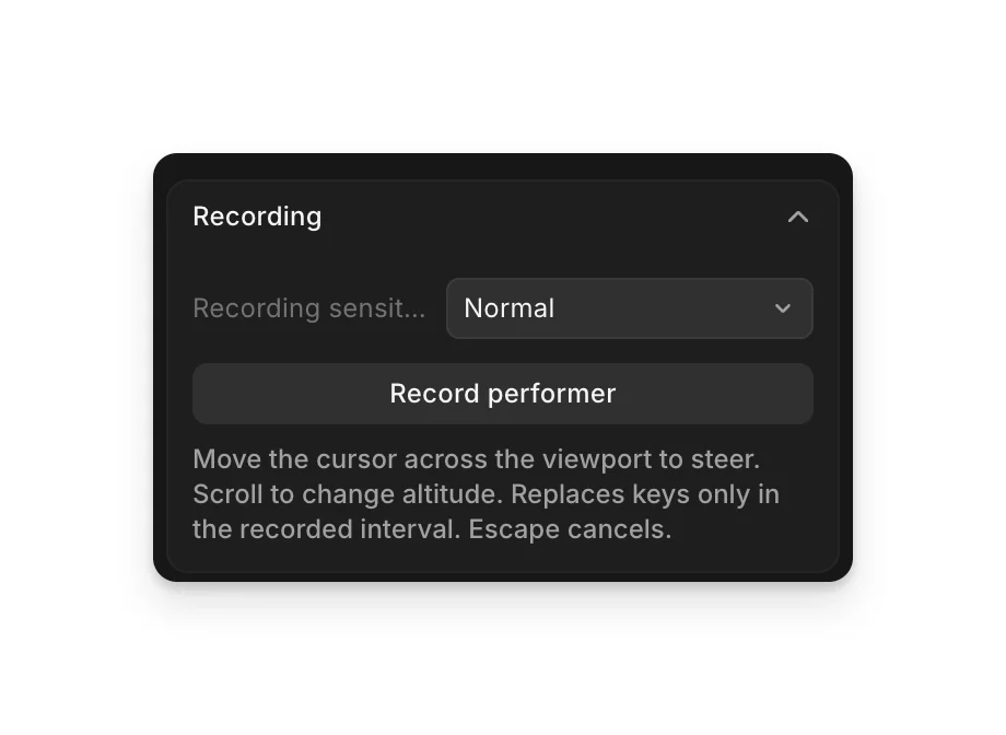Recording in the Animate tab: Recording sensitivity and Record performer