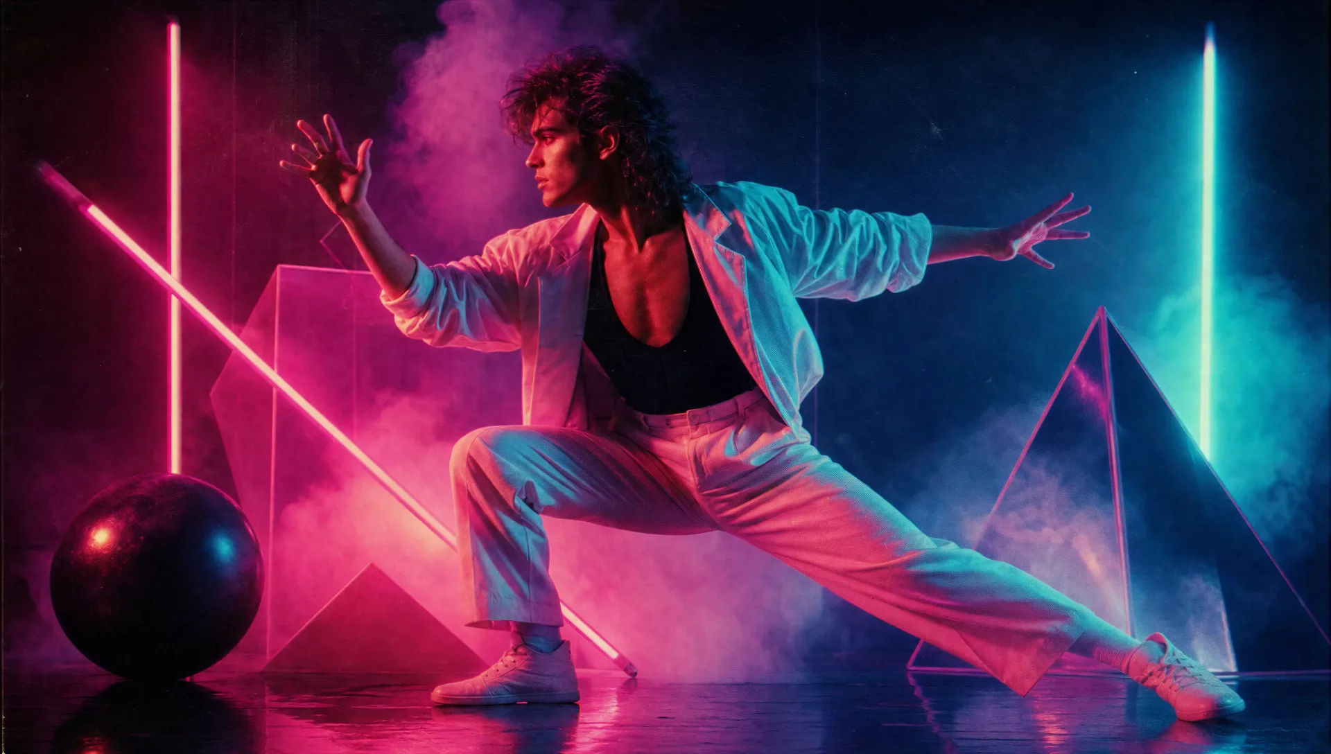 An 80s music-video set