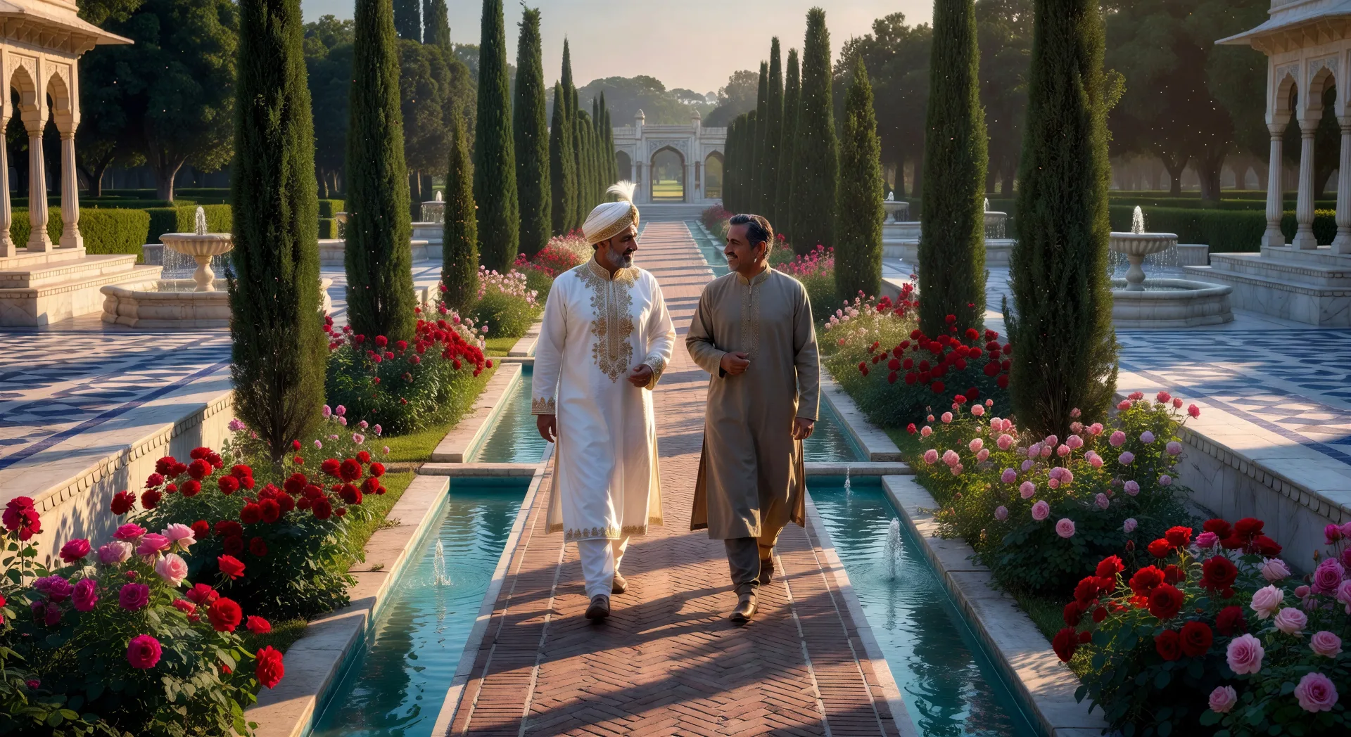 Akbar and Birbal walk in the garden