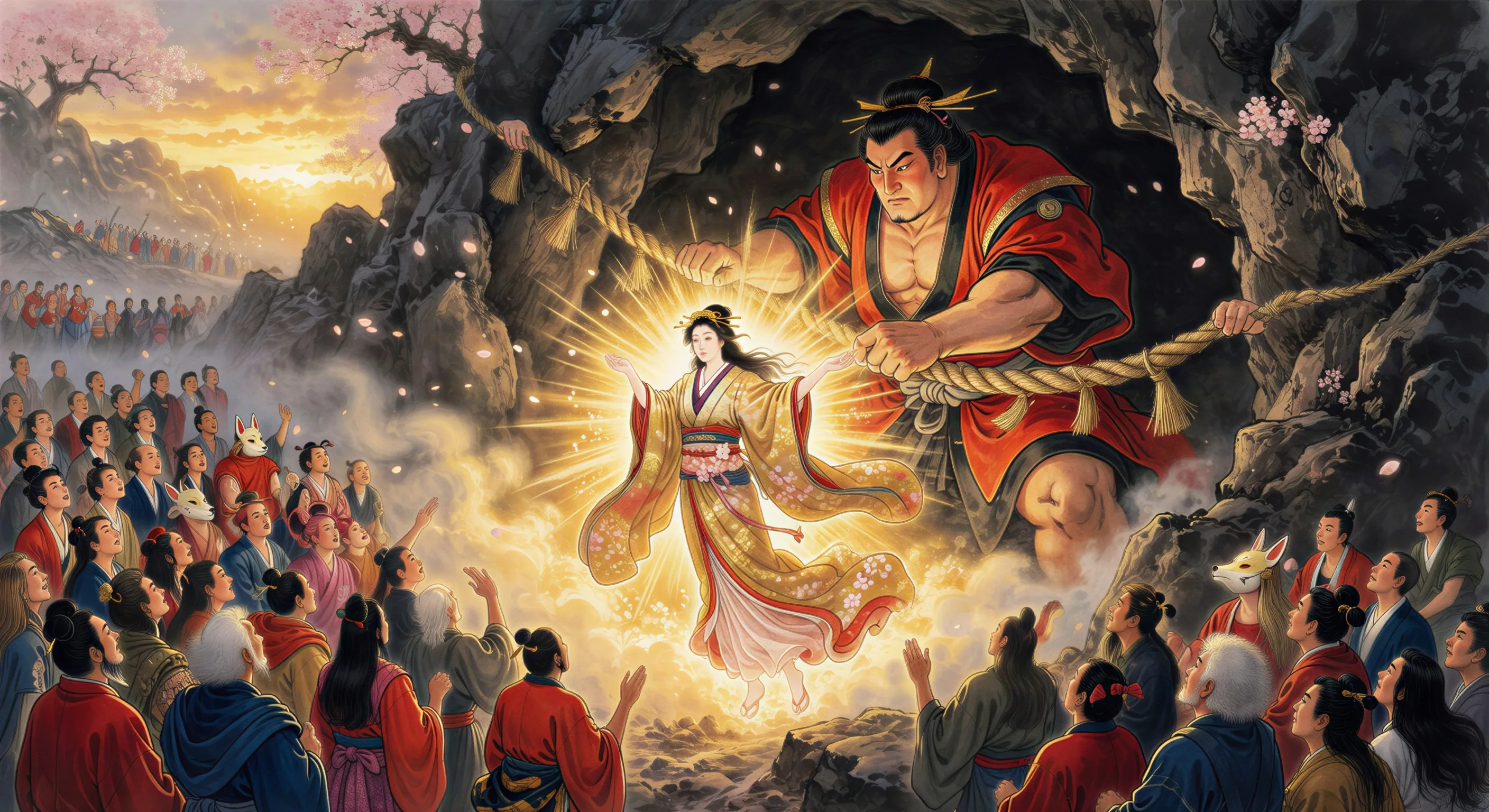 Amaterasu emerges from the cave