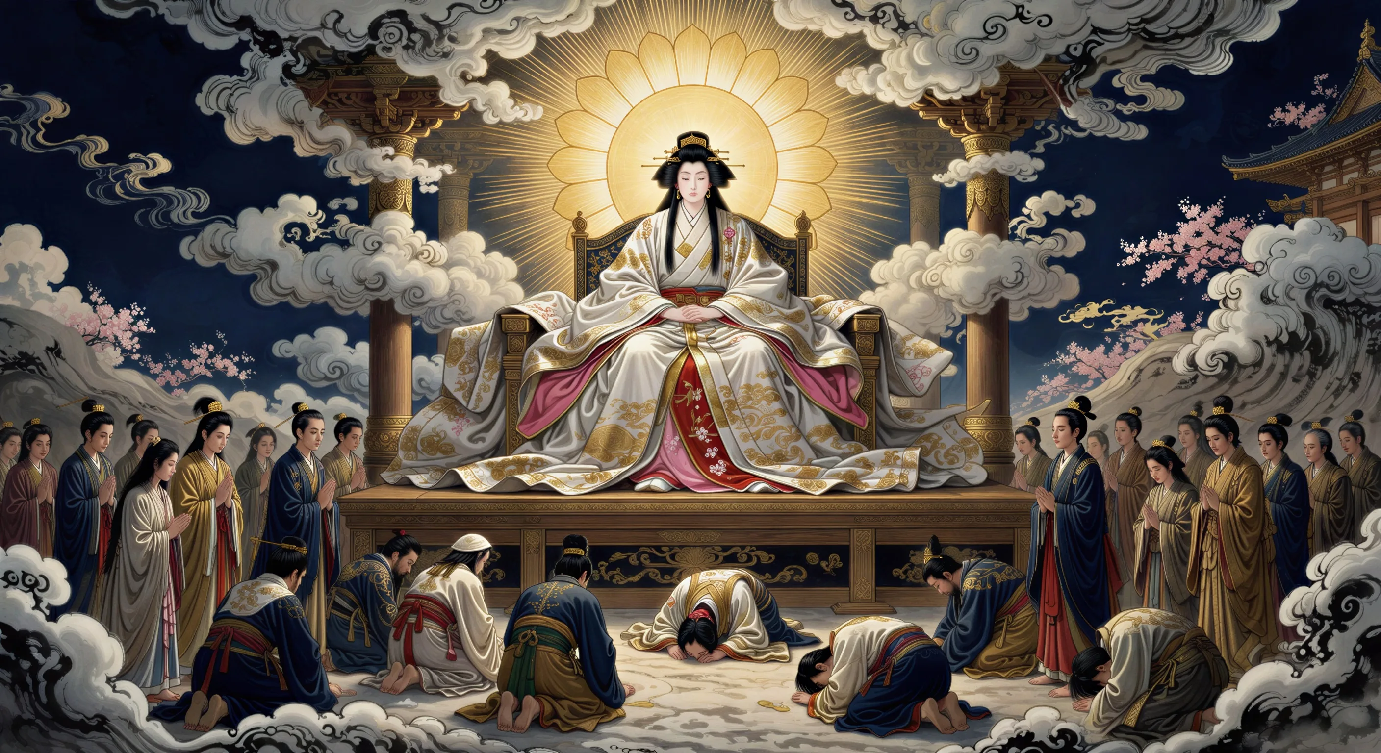 Amaterasu enthroned in Takamagahara