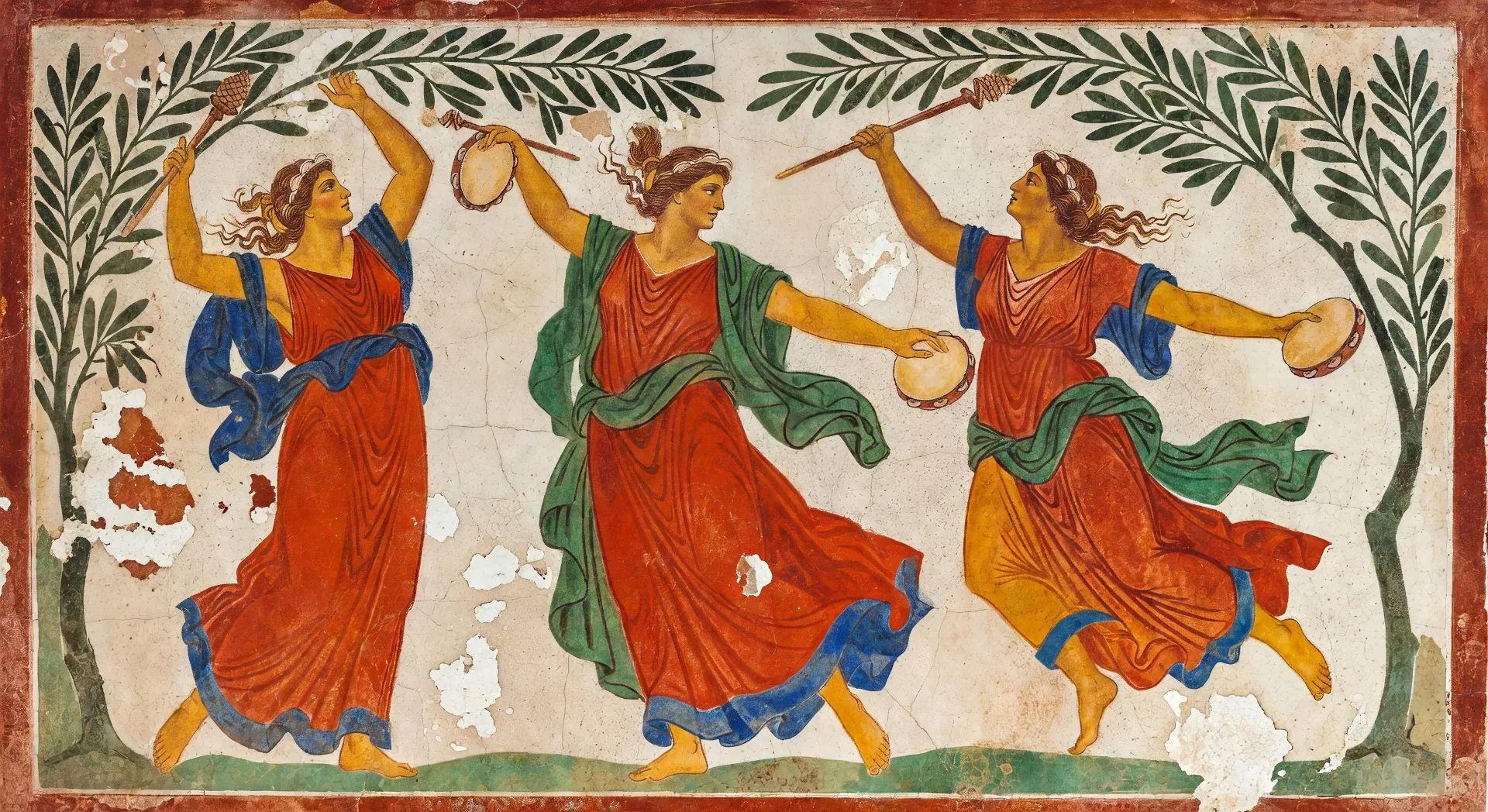 Fresco of dancing Maenads