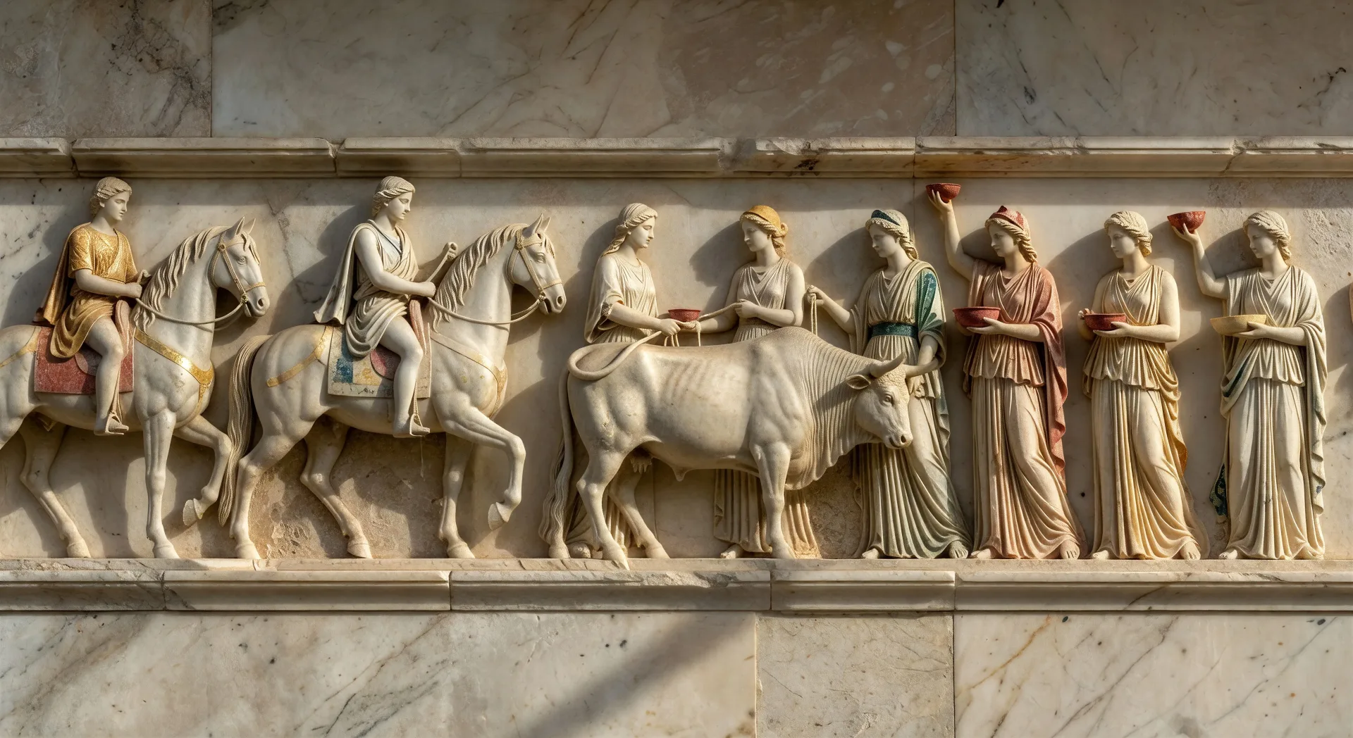 Procession frieze on temple architrave