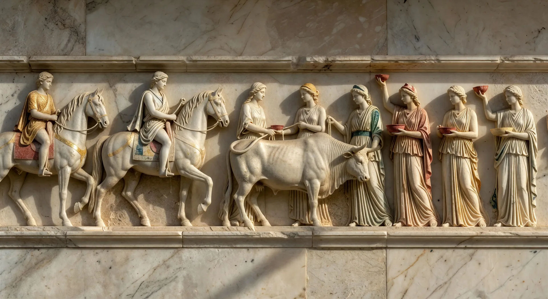 Procession frieze on temple architrave