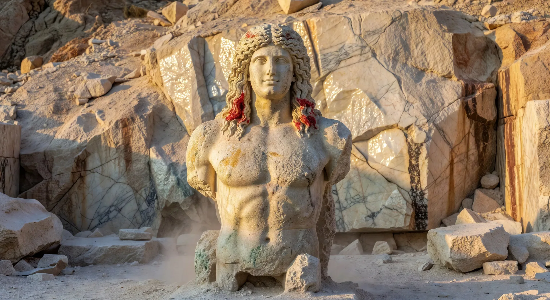 Archaic kouros in the quarry yard