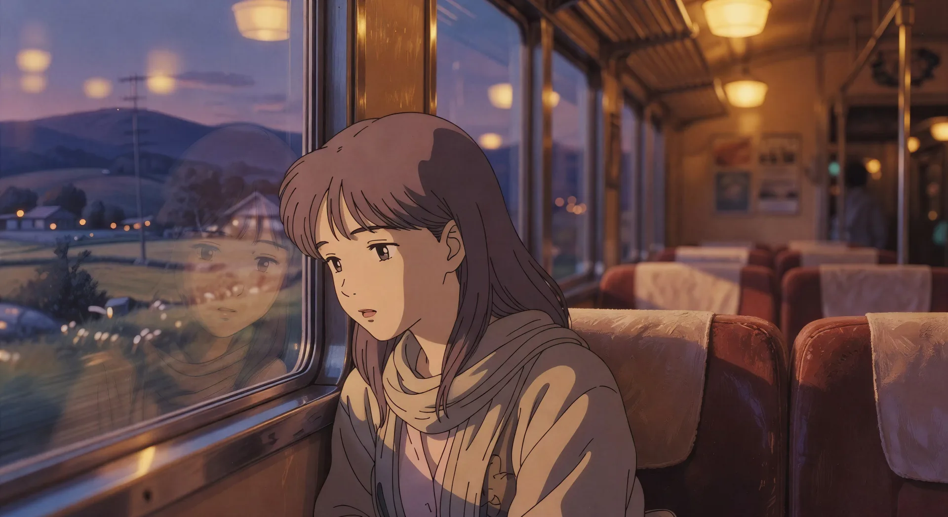 Train window pensive shot