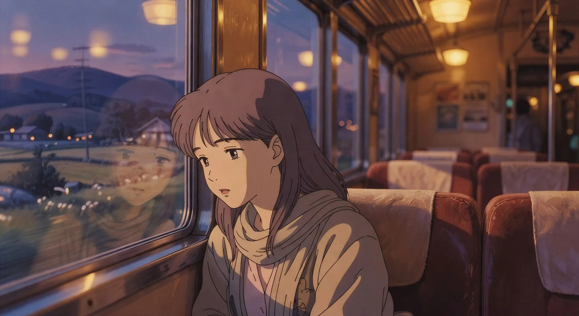Train window pensive shot