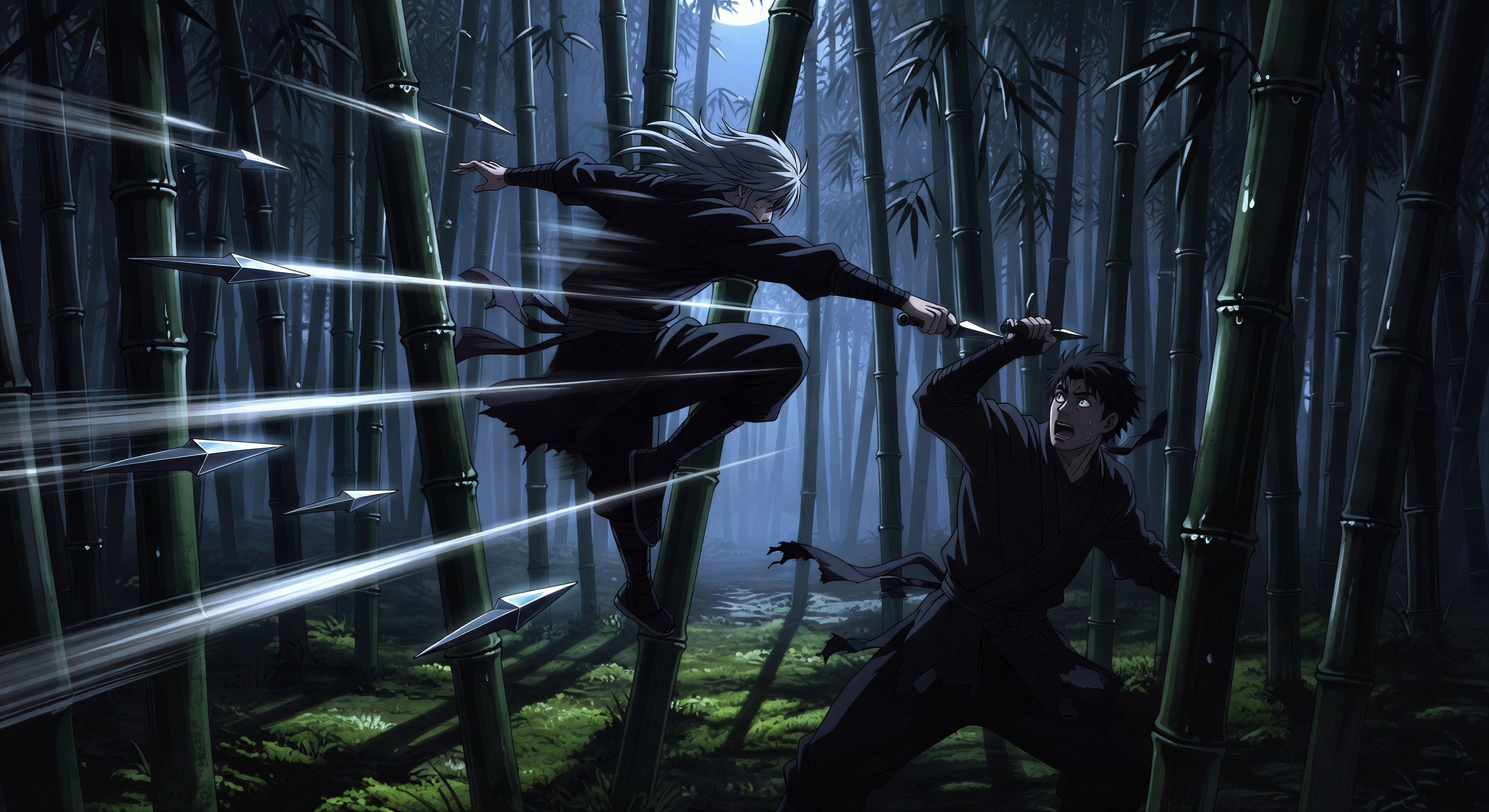 Emboscada ninja na floresta à meia-noite