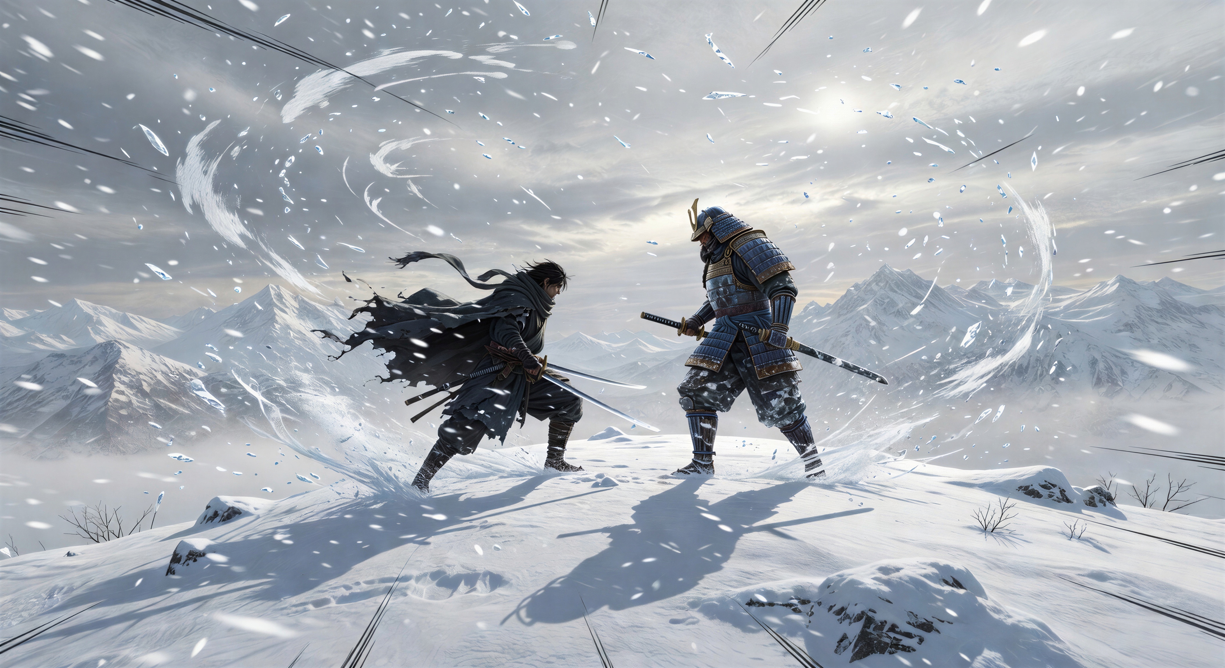 Mountain peak final showdown in snow