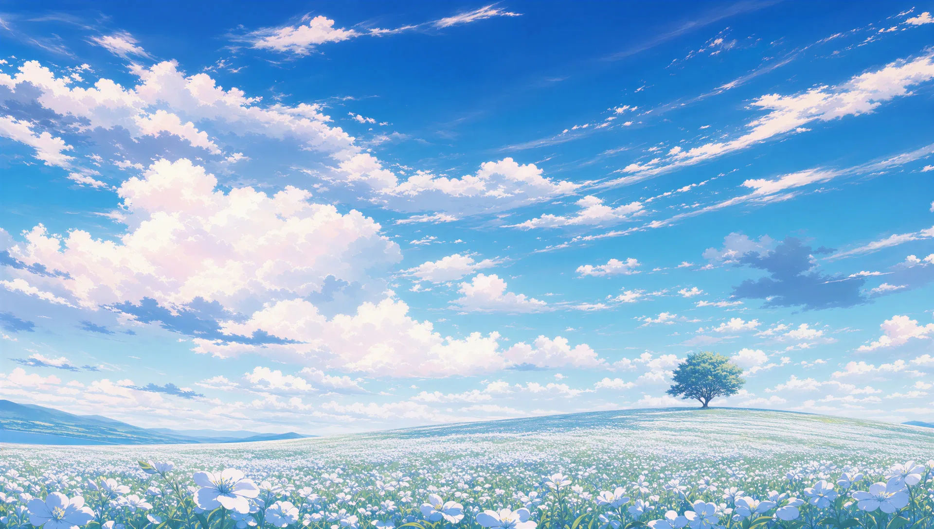 Field of flowers under a wide sky