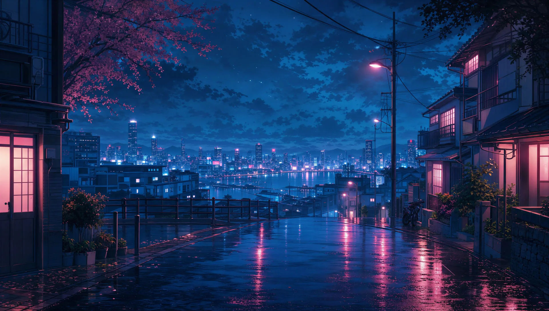 Neon street at night