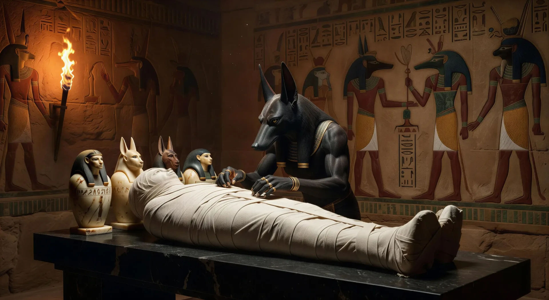 Anubis at the embalming table