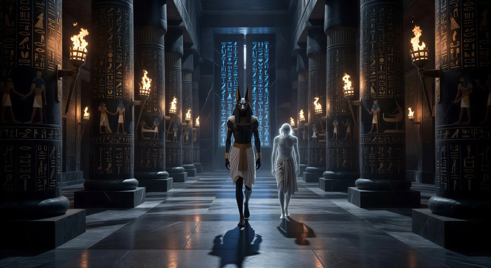 Anubis leading the soul through the Duat