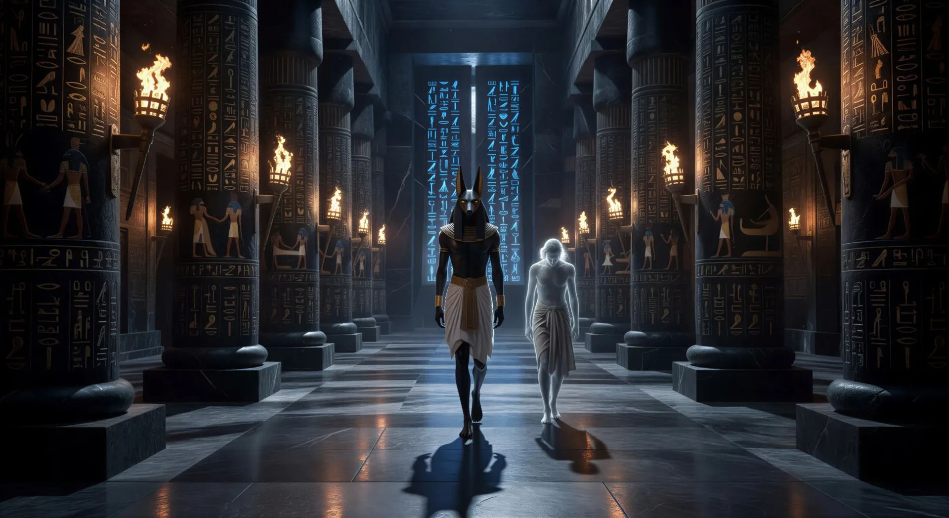 Anubis leading the soul through the Duat