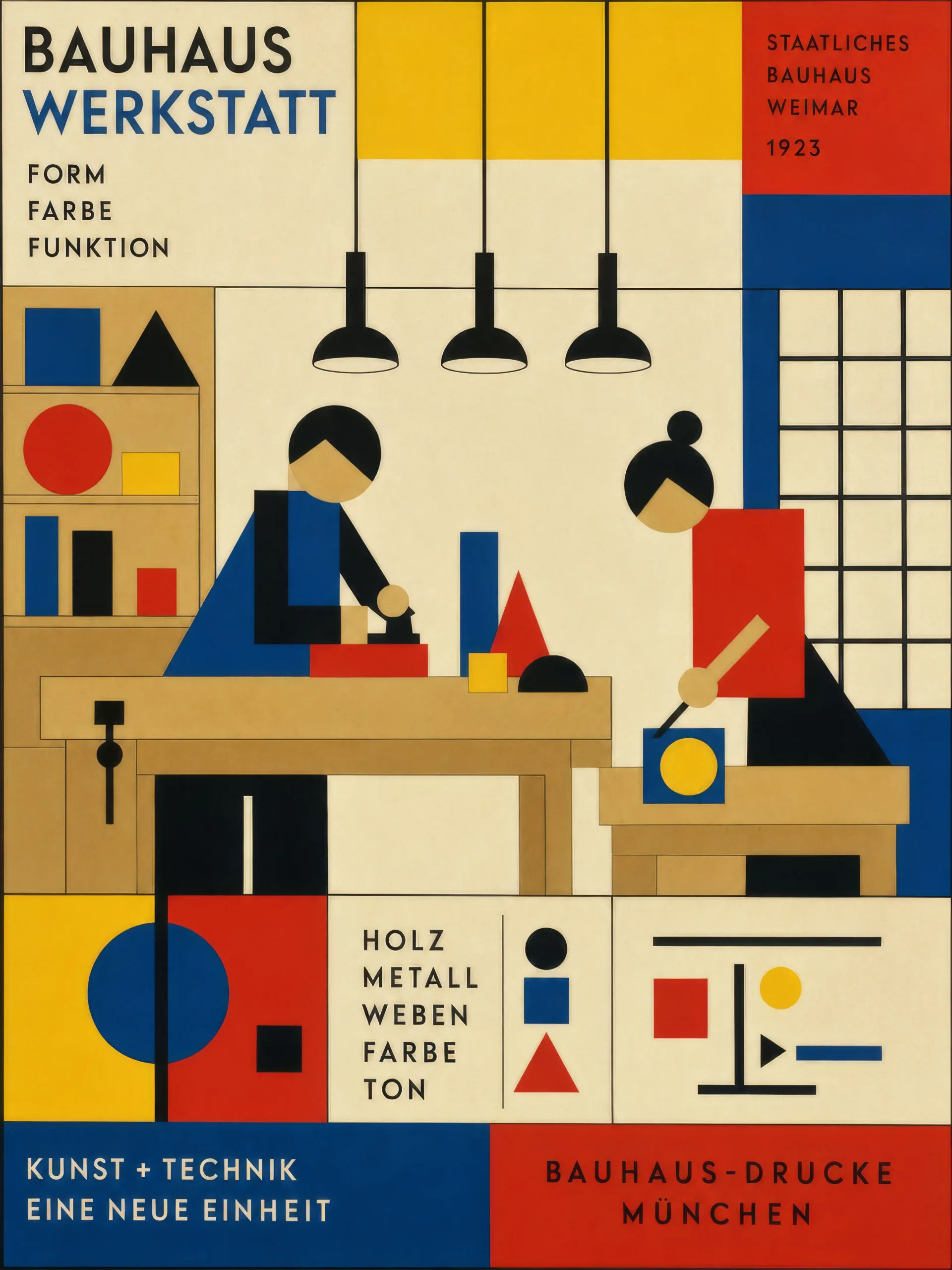 Workshop interior in primary blocks