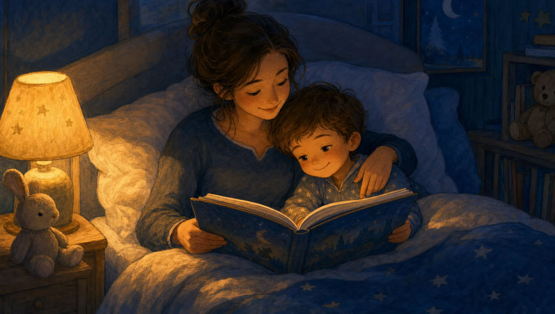 A cozy reading-in-bed scene