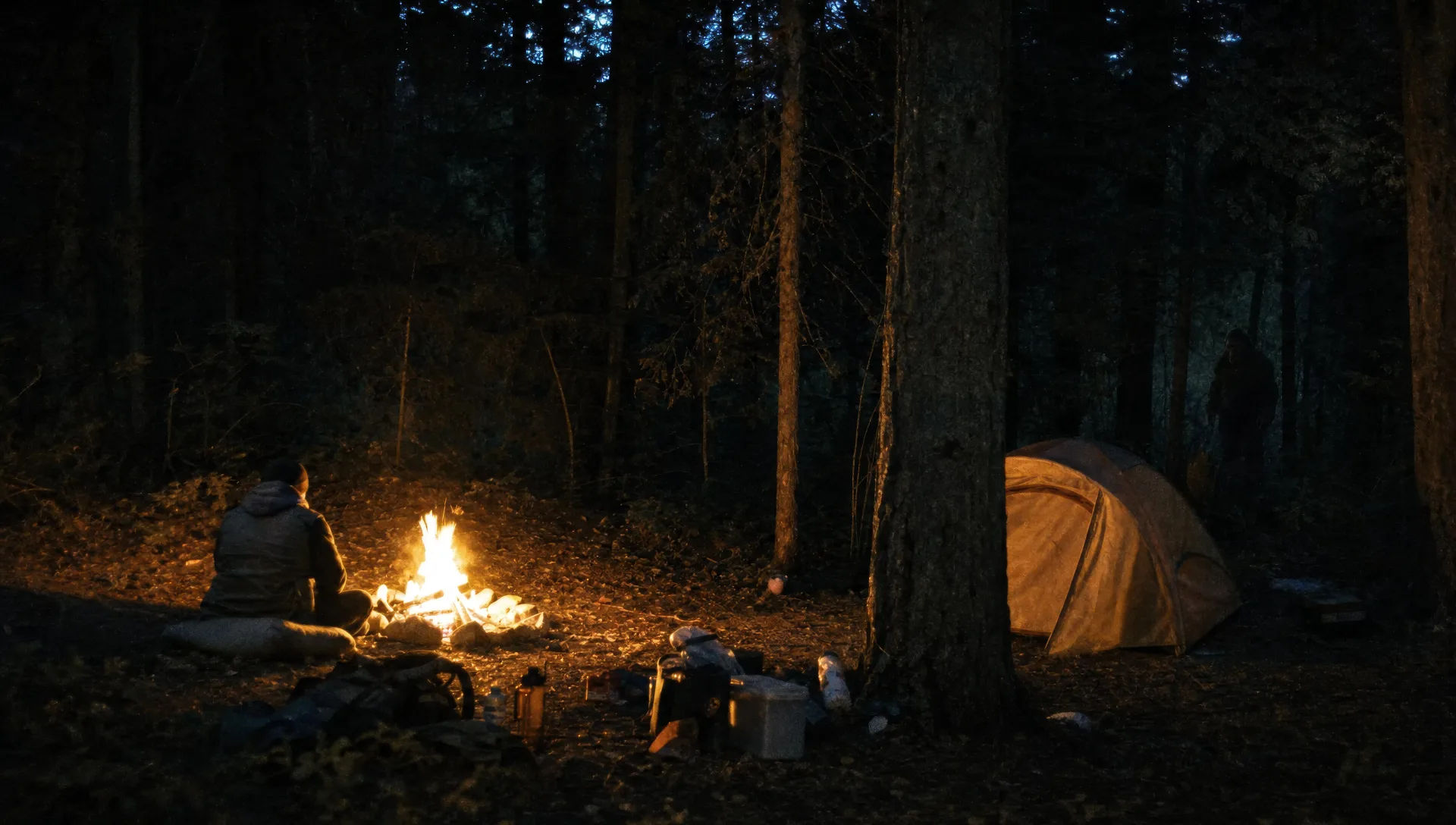 A campsite at night