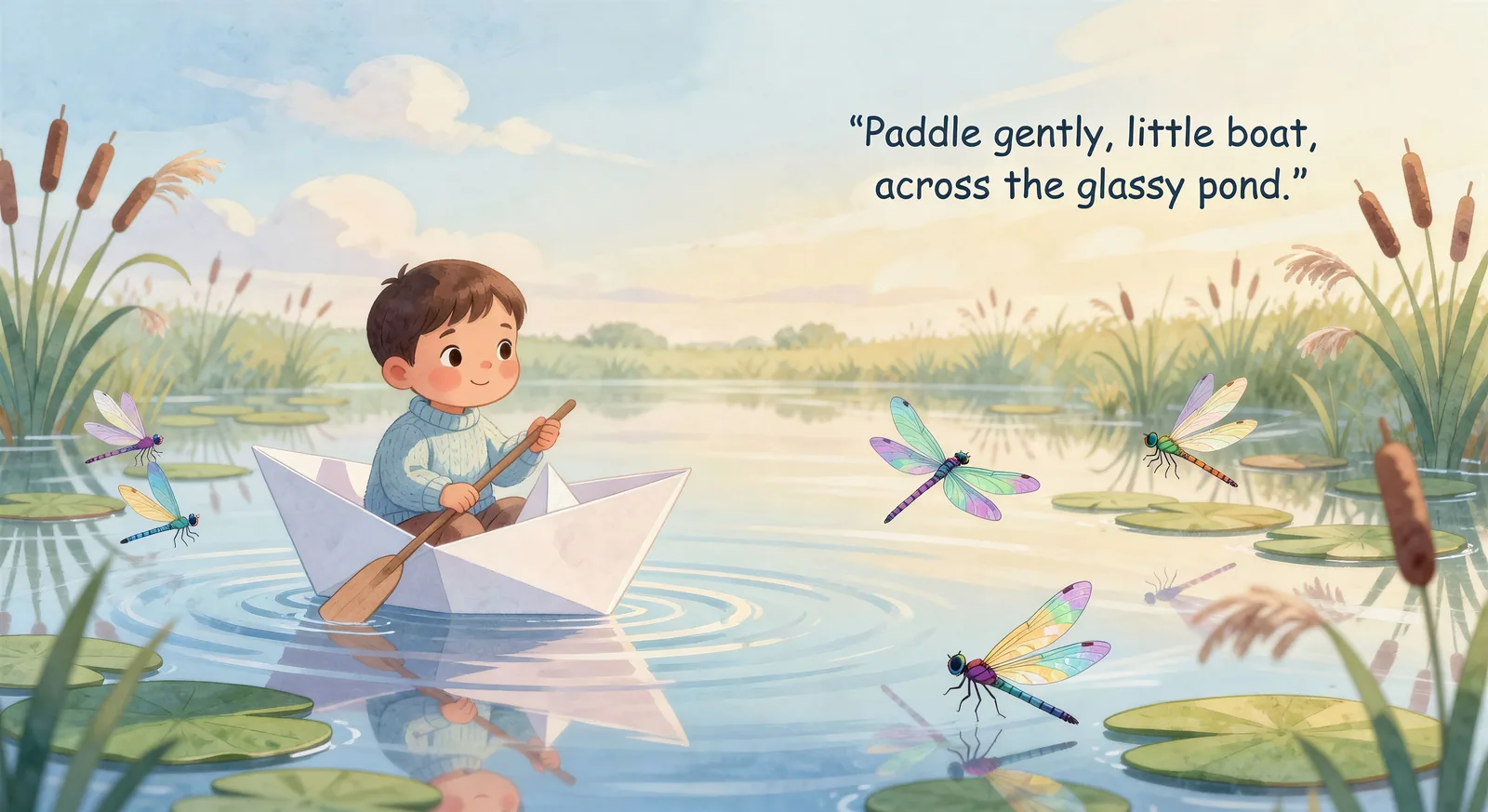 Paper boat on a pond spread