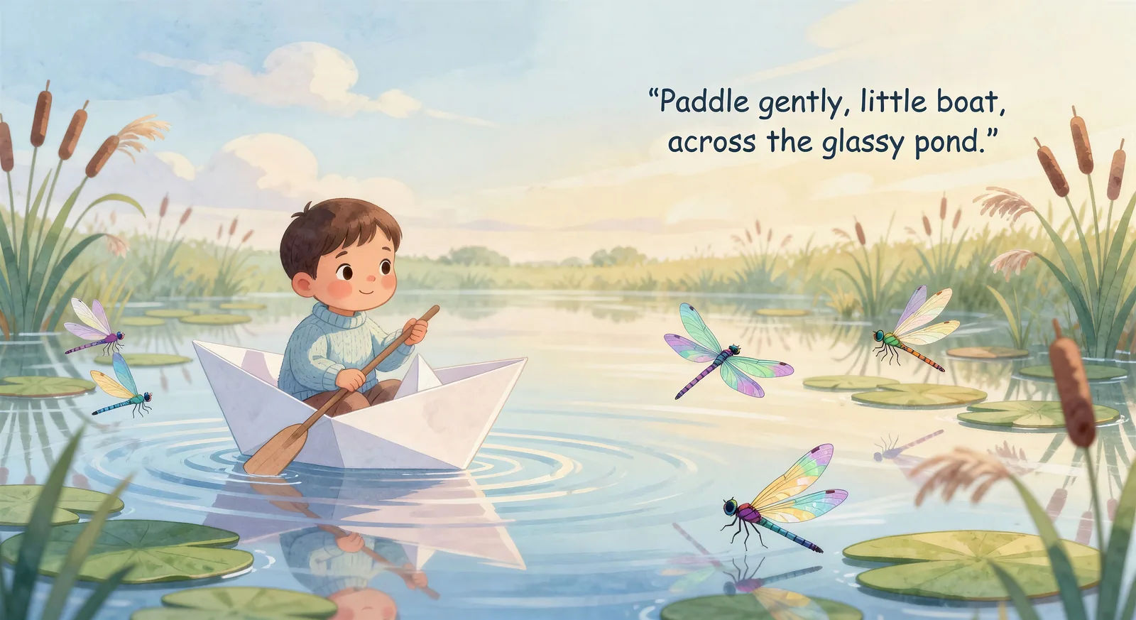 Paper boat on a pond spread