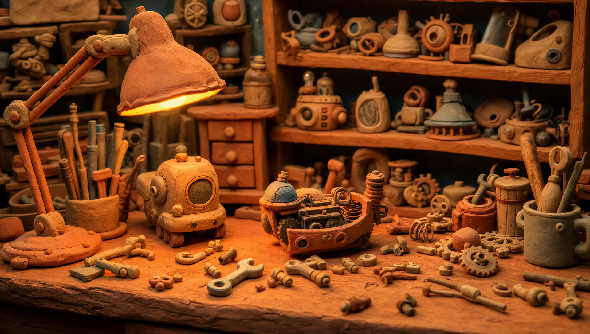 A cluttered clay workshop