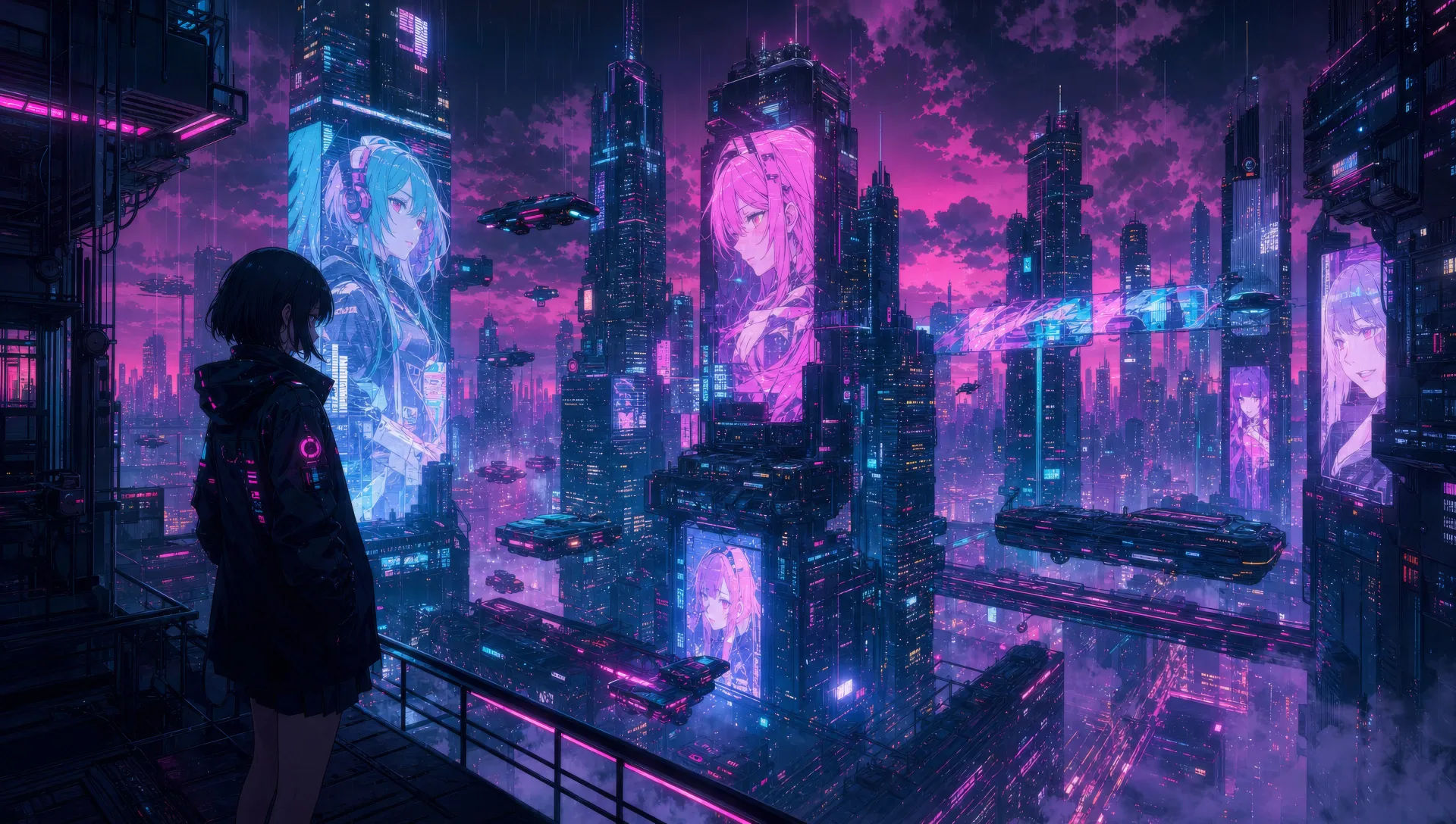 Megacity skyline at night